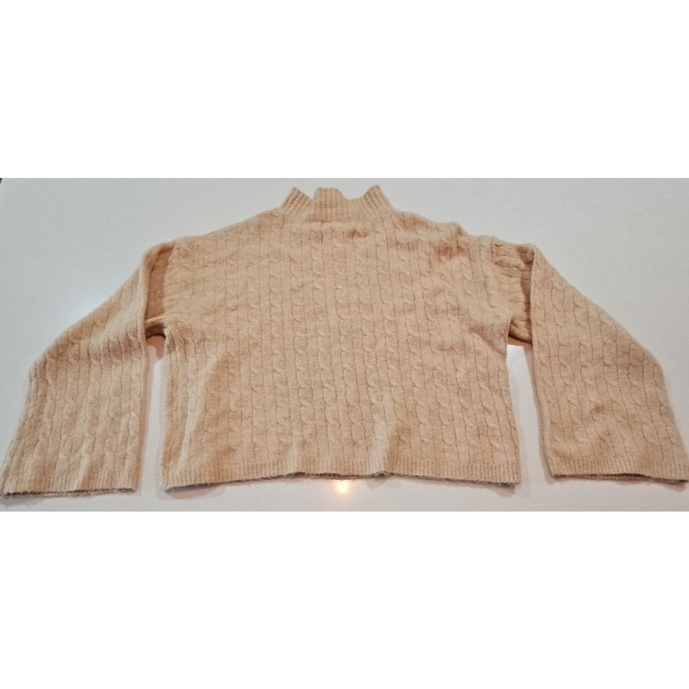 Jessica Simpson Sweater Small Pink Cable Knit Mock Neck Bell Sleeve Crop